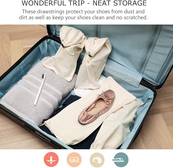 PlasMaller Shoe Storage Bags 100% Cotton with Drawstring for Men and Women for Travel Protecting and Storing Shoes - Image 3