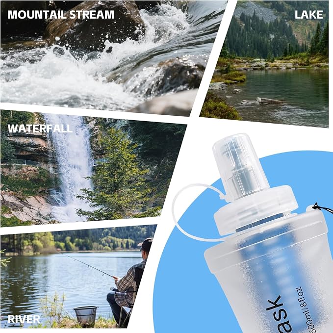 AXEN Collapsible Water Bottle with Filter for Hiking Travel, 700ml Clear | Foldable Design, Lightweight Portable Filtered Water Bottle, Soft Hydration Flask for Trail Hiking Running Outdoors - Image 7
