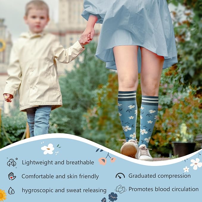 fenglaoda Compression Socks Women Men 4 Pairs, Knee High Support Socks for Running, Sports, Travel, Flight, Nurse - Image 7