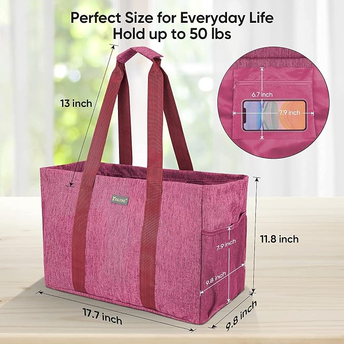 BALEINE Soft 9 Gallon Extra Large Utility Tote, Foldable Reusable Storage Bag (Berry Pink) - Image 4