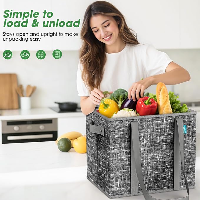 Fab totes Reusable Grocery Bags, Large Foldable Shopping Tote Bags with Reinforced Handles & Hard Bottom,2 Pack, Black - Image 7
