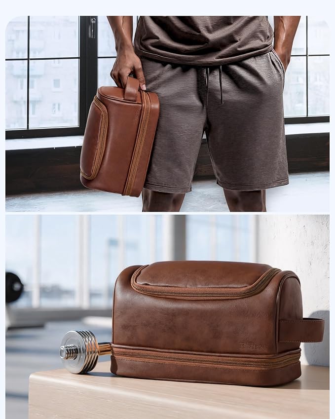Elviros Toiletry Bag for Men PU Leather Kit (Extra Large, Dark Brown) | Water-Resistant Travel Organizer with Hanging Hook for Toiletries, Shaving Tools, Grooming Items, and Daily Storage - Image 8