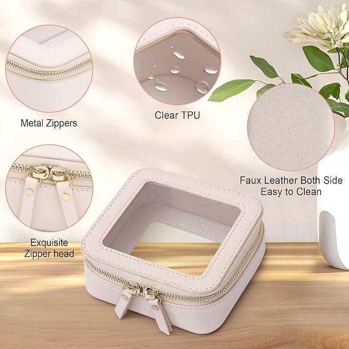Pinkmik Mini Clear Makeup Bag, Beige, MINI-1 | Small Size, Zipper Closure, Cosmetic & Toiletry Case, Purse Organizer, Car Essentials - Image 5