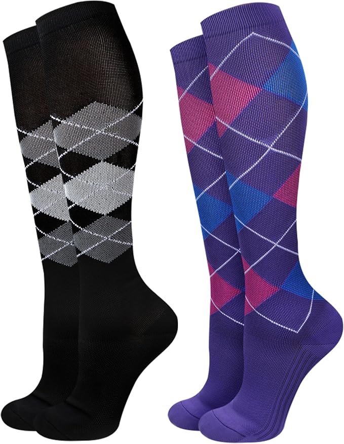 Compression Socks for Women 15-20 mmHg, 2 Pairs | Graduated Support, Knee High Fit, Polyester Stretch, Circulation Comfort, Nurses, Travel, Athletes, Flight, Daily, Patterned by JMHACHY