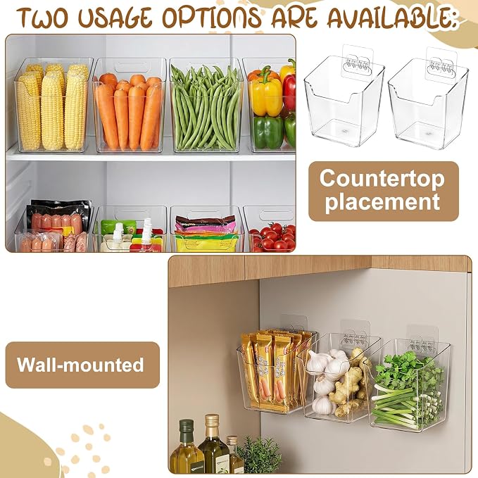 8 Pack Clear Adhesive Wall Storage Bins, Stackable Cabinet Door Organizer Holders, Wall Mount Desktop Pockets for Bathroom Office Kitchen Sink RV Organization - Image 5