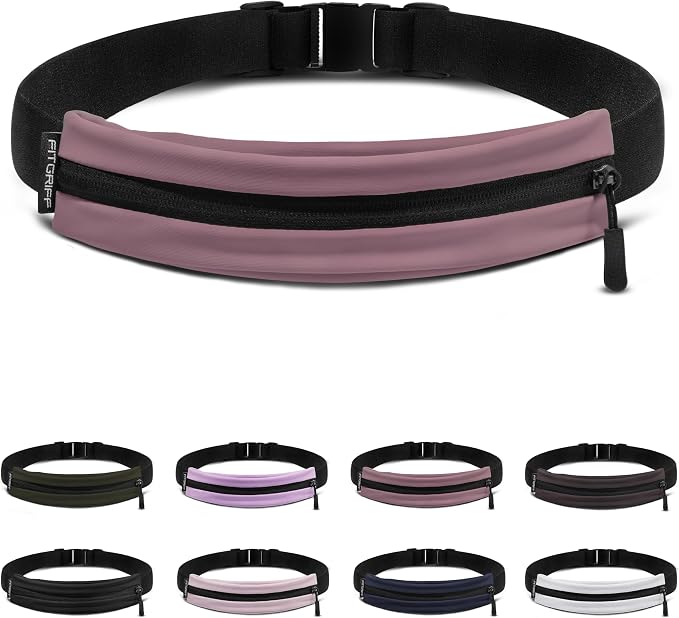 Fitgriff® Running Belt V2 for Men & Women - Slim Fanny Pack, Phone Holder for Jogging, (Fits All Cell Phones) - Money Belt, Runners Waist Pouch (Dusty Rose, One Size (Waist 24.4 – 43.3 inches)) by FITGRIFF