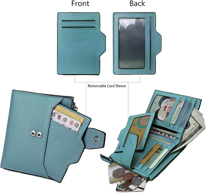 Women's RFID Blocking Leather Small Compact Bi-fold Zipper Pocket Wallet Card Case Purse with id Window - Image 3