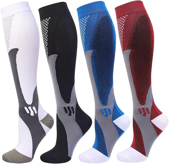 4 Pairs Compression Socks for Men Women 20-30 mmHg Knee High Support Socks | Wide Calf Fit, Graduated Compression, Circulation Support, Tired Legs & Swelling Relief; Sports, Travel, Nurses, Daily Wear by DoubleCouple
