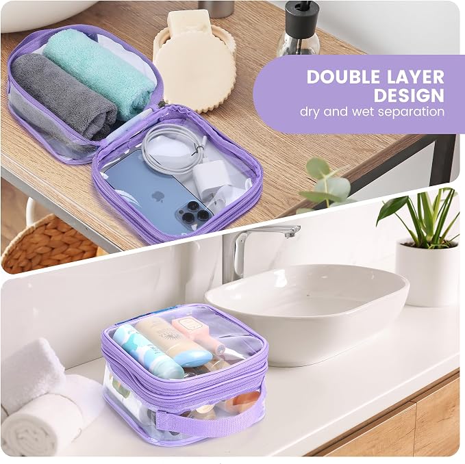 BORMELUN TSA clear toiletry bag airport approved see through pvc plastic pouch transparent makeup carry on with handle(purple) - Image 5