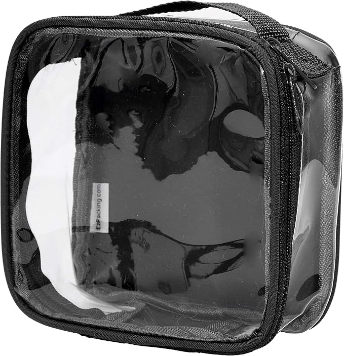Clear TSA Approved 3-1-1 Travel Toiletry Bag for Carry On/Quart Size Transparent Liquids Pouch for Airport Security/Reusable See Through Vinyl & PVC Plastic Organizer Men Women (Black) by EzPacking