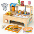 WOODMAM Foldable Wooden Kids Play Food Toys Sandwich Counter with Storage | 56 Pcs Pretend Play Kitchen Food Toy, Burger, Ice Cream, Fries, Play Money, Boys Girls Birthday Gifts for Toddlers Ages 3+ by WOODMAM