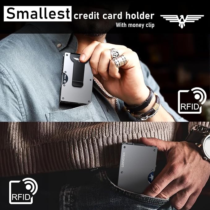 Lenvoten Upgraded Hinged Minimalist Wallet for Men, RFID Blocking Wallet | Slim Metal Aluminum, Credit Card Holder, Money Clip Holds 20 Cards, Premium Scratch-Resistant Finish, Ideal Gift for Men - Image 3