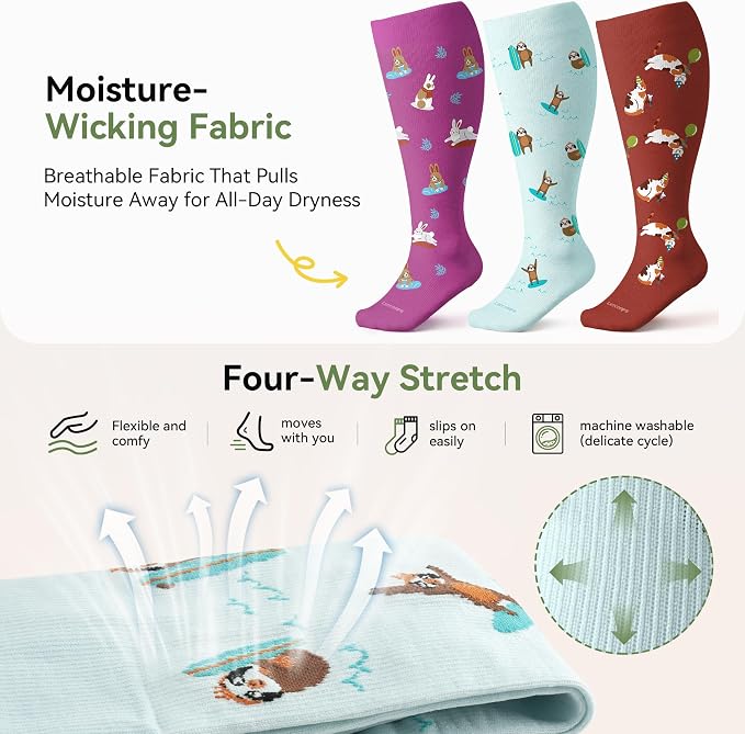 Plus Size Compression Socks for Women Men Wide Calf 15-20 mmHg Knee High Extra Large for Nurses Pregnant Travel - Image 2