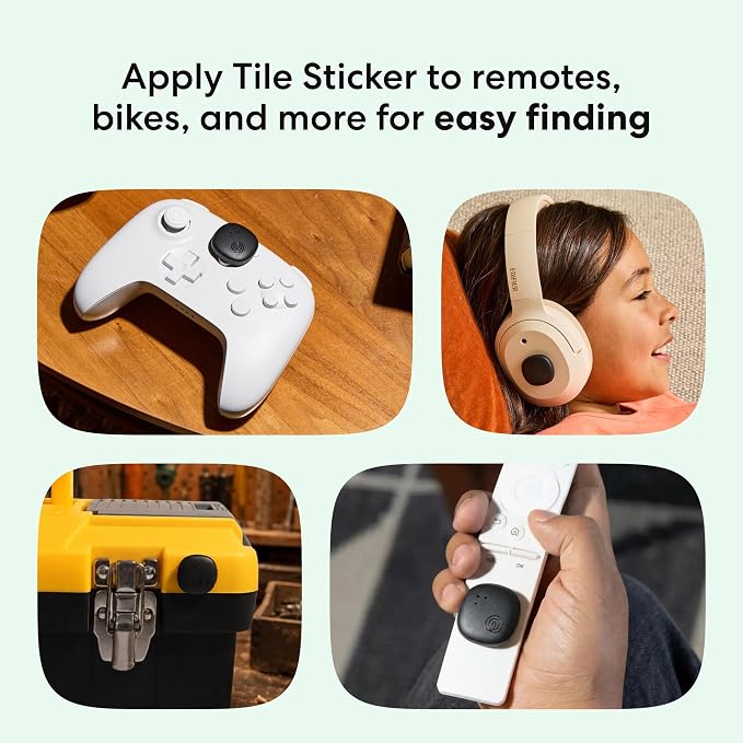 Life360 Tile Sticker - Small Bluetooth Tracker, Remote Finder and Item Locator for Bikes, Glasses and More. Both iOS and Android Compatible. Phone Finder. 2-Pack (Black) - Image 2