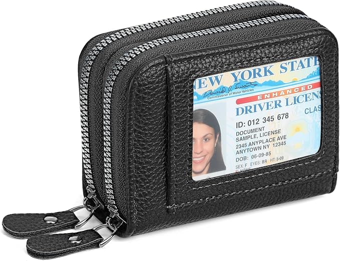 RNIEGA Credit Card Holder Wallet RFID Blocking Leather Small Wallet for Women Double Zipper Wallet with ID Window by RNIEGA