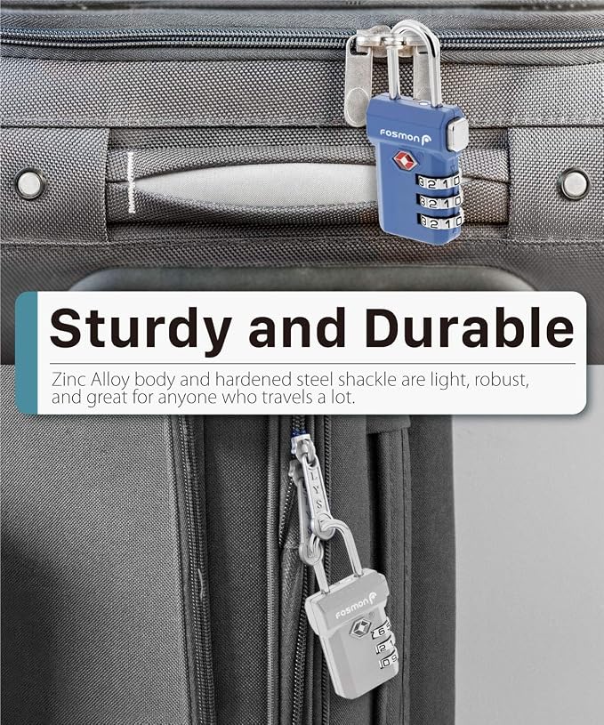 Fosmon TSA Accepted Luggage Locks, (4 Pack) Open Alert Indicator 3 Digit Combination Padlock Codes with Alloy Body and Release Button for Travel Bag, Suit Case & Luggage - Black, Blue, Pink, Silver | Push Release Button, Suitcase Travel Lock, Backpack ... - Image 4