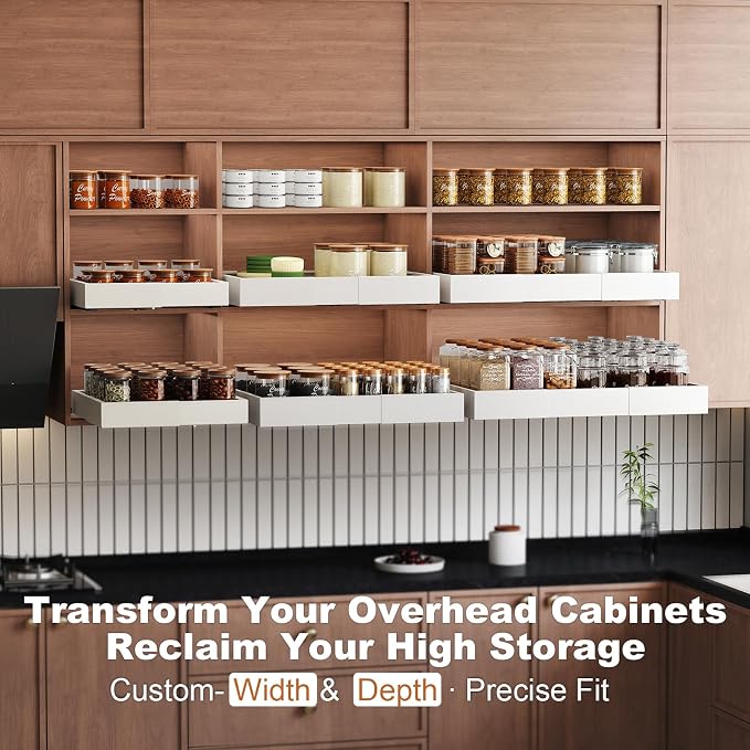 Fokyfok Pull out Cabinet Organizer Expandable,Upper Cabinet | No Drill,11"-18"W,10"-13"D,Adjustable Slide out Drawers for Pantry,Roll out Shelves Short,Framless Cabinets,Kitchen,White,1PC - Image 7