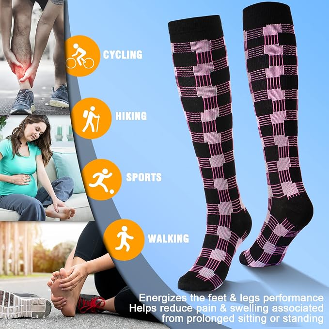 cerpite Compression Socks for Women & Men 6 Pairs Knee High Compression Socks 20-30 mmhg Best for Running,Nurse,Travel - Image 4