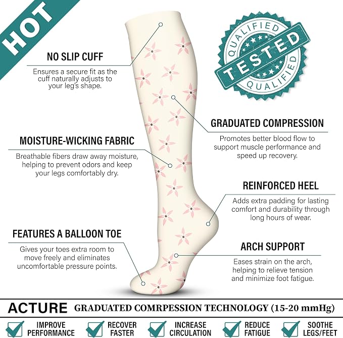 Acture 6 Pack Compression Socks for Women and Men - Knee High for Medical, Running, Nurses, Travel - Image 6
