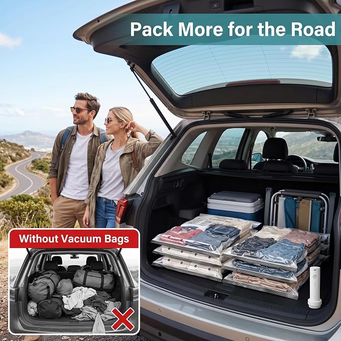 Vacuum Seal Bags for Clothing: Stay Sealed During Travel | Double Zip Seal One-Way Valve - 9-Pack Large Reusable Travel Vacuum Bags with Electric Pump - Strong Suction Air Out in 15s - Image 5