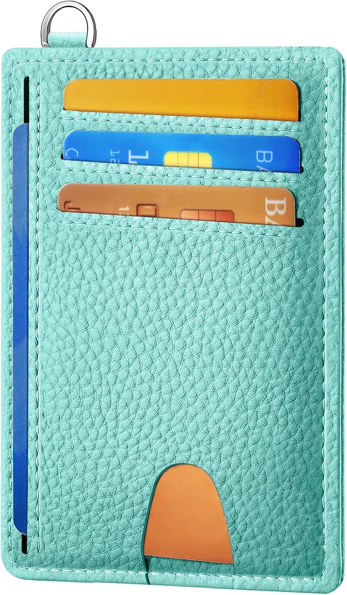 Mayski Slim Wallet, Credit Card Holder for Women, Minimalist Front Pocket RFID Blocking Card Cases, Small Wallet Women Men(Litchi Ocean Green) by SLIMELEGANCEPERSONIFIED
