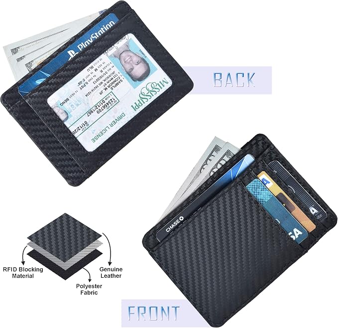Slim Minimalist RFID Leather Wallet, Front Pocket Card Holder, Ebony - Image 4