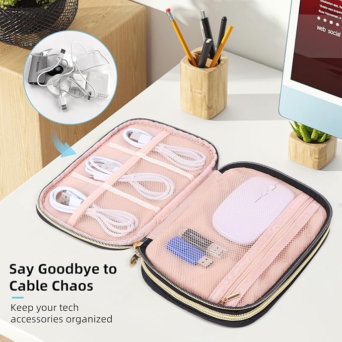 Electronics Organizer Travel Case, Charger Bag Cord Organizer Travel, Compact Tech Pouch Cable Organizer Bag for Charger, Cords, Phone, Headphones, Flash Drive, SD Card(Black, Small-Double Layer) - Image 5