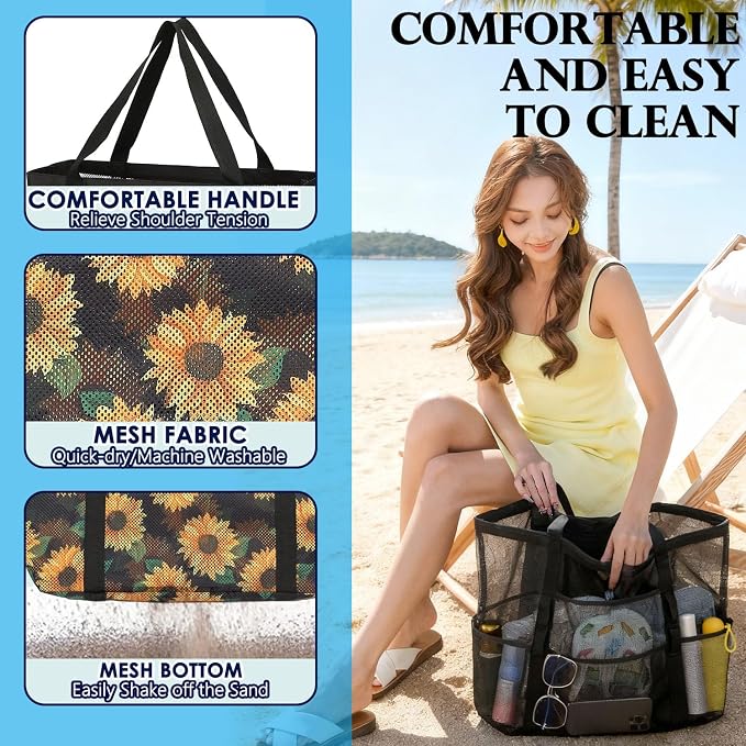 Fammart Mesh Beach Bag for Women, Large Beach Toy Pool Bag with Zipper Pocket, SandProof Cruise Essentials 2026 Family Travel - Image 6
