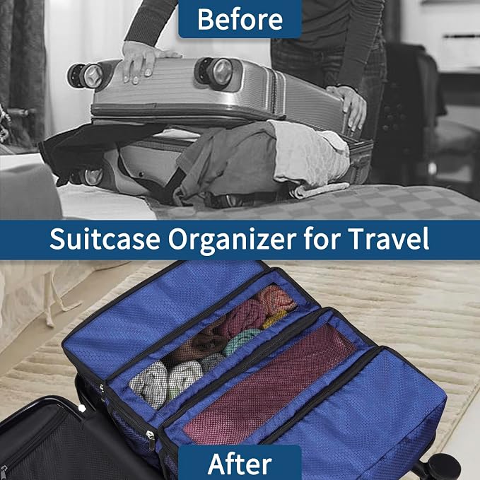 esouler Suitcase Organizer, Travel Luggage Organizer hanging packing cubes for travel，portable hanging travel shelves Collapsible closet organizer for Carry-on (Navy blue, Medium) - Image 3