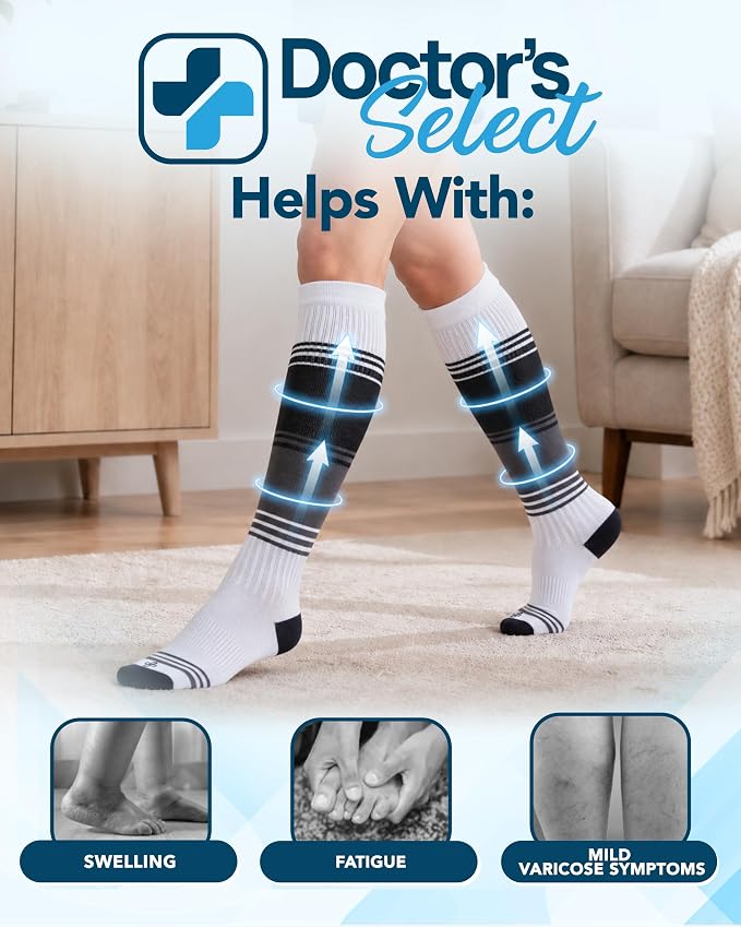 Doctor's Select® Bamboo Viscose Light Compression Socks for Women & Men - 3 Pairs, 8-15 mmHg Compression Socks, Knee High - Image 3