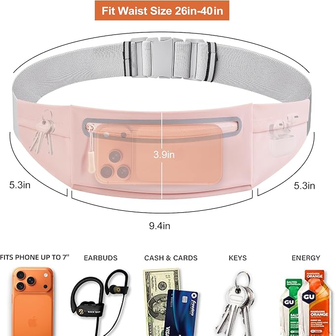 Slim Running Belt for Women Men,Phone Holder Waist Pack,Runners Fanny Pack | No-Bounce,Sweat-Proof Pocket,Travel Money Pouch for Gym/Hiking/Cycling,Three pocket,Two Highly Reflective Strips - Image 3