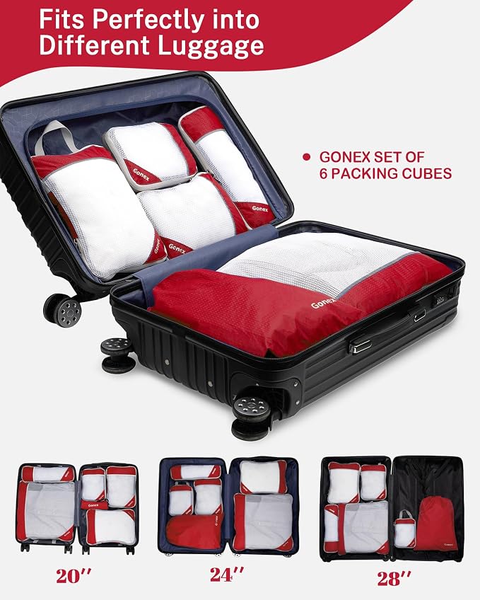 Gonex Compression Packing Cubes for Travel, Mesh Bags Luggage Organizers | Set of 4/5/6/7/10 for Essentials, Extensible, Fits 20"Carry-on Suitcases, See-through Mesh, Double Zipper Compression - Image 5