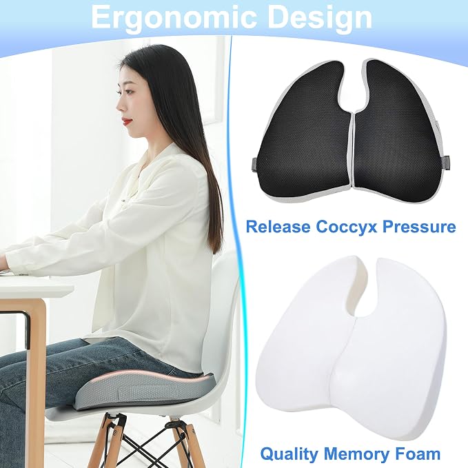 Travel Cushion Airplane Seat, Small Foldable Hemorrhoid Pillow | Compact Airplane Memory Foam Seat Cushion For Long Flights, Travel Essentials For Comfort, Sciatica Pain Relief - Image 3