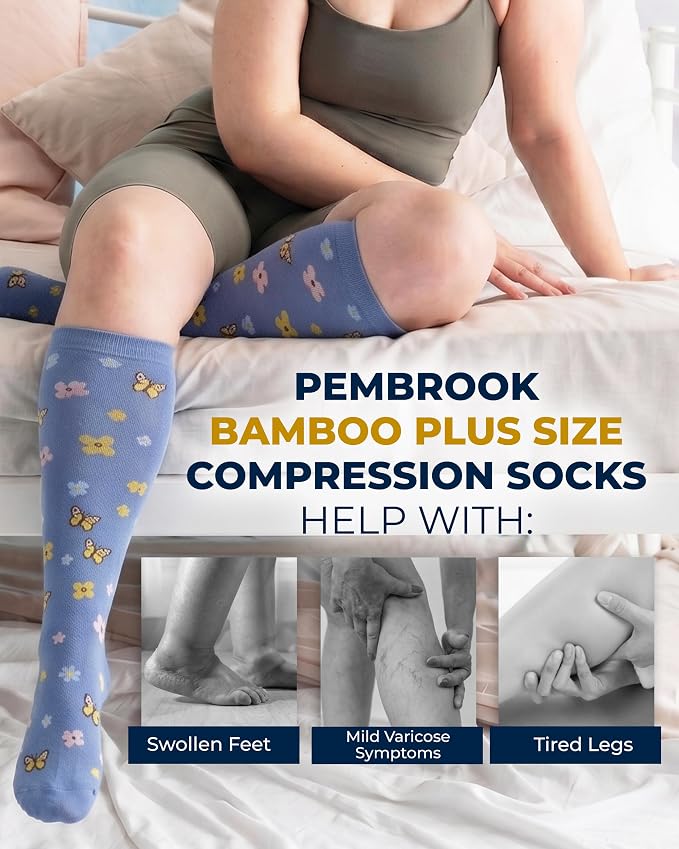 Pembrook 3 Pairs Plus Size Compression Socks Wide Calf - Bamboo Viscose Compression Socks for Women Wide Calf - Image 4