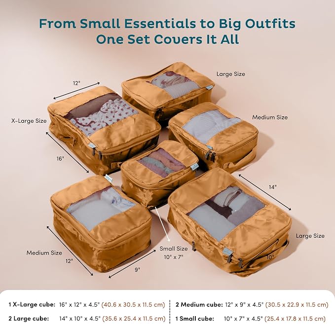 6-Pack Large Compression Packing Cubes for Travel - Lightweight Compression Packing Cube Set, Water-Resistant Luggage Organizer Bags & Suitcase Organizers, Travel Cubes for Carry-On, Checked Luggage - Image 3