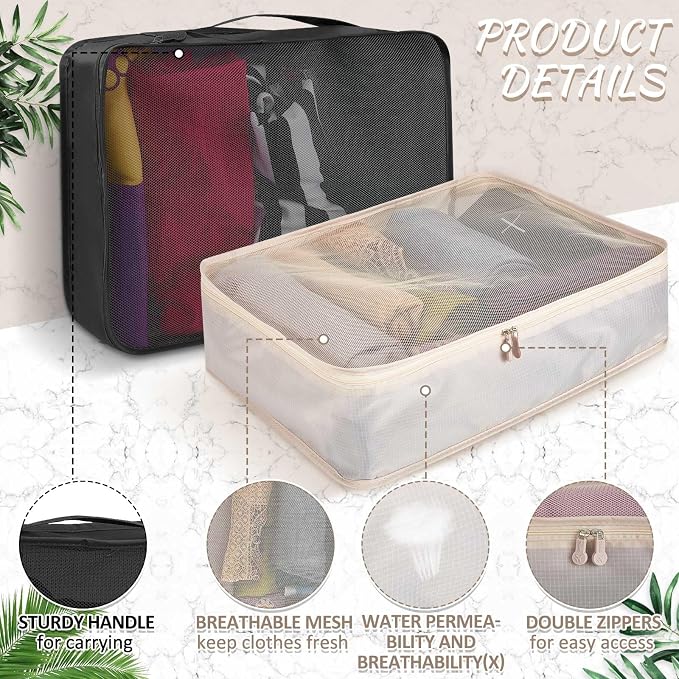 Silkfly 12 Pcs Packing Cubes for Suitcase Travel Luggage Bags Bulk Mesh Organizer Set for Hiking Camping Backpacking Clothes Accessories(Black,Gray,Beige) - Image 3