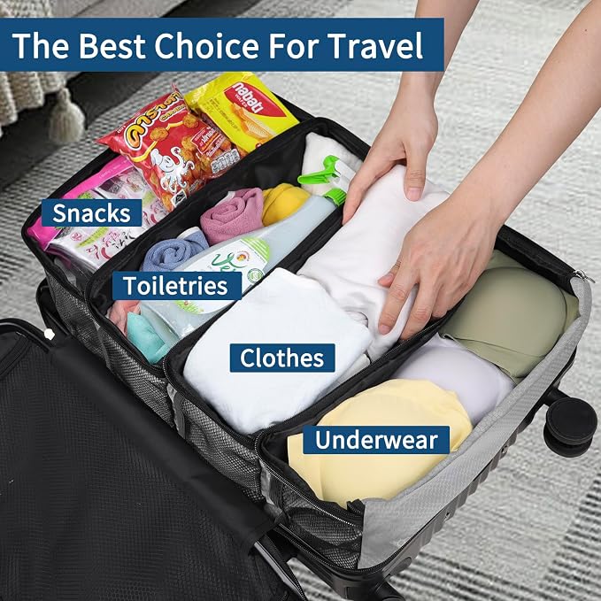 esouler Suitcase Organizer, Travel Luggage Organizer hanging packing cubes for travel，portable hanging travel shelves Collapsible closet organizer for Carry-on (Grey, Medium) - Image 4