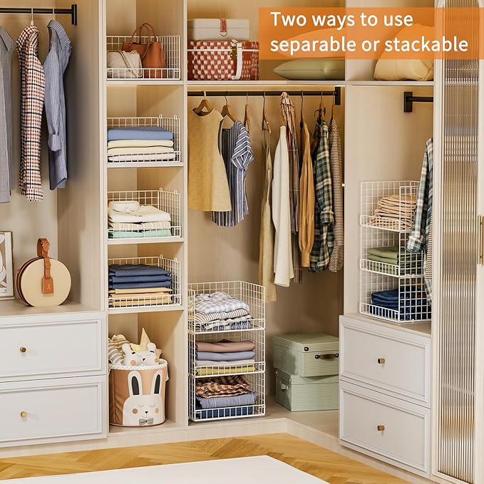 Yociyoga Closet Organizers and Storage Basket- 3-Tier Stackable Storage Bins, Foldable Closet Shelf Organizer Basket, Stackable Clothes Organizers Shelves for Home Organizer System(Patent 30022416) - Image 2