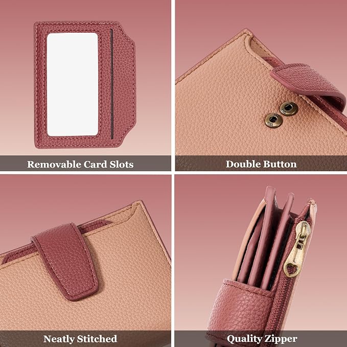 Small Wallet Women RFID Blocking Soft Leather Bifold Compact Card Holder Wallet for Women with Zipper Coin Pocket 4 ID Window - Image 6