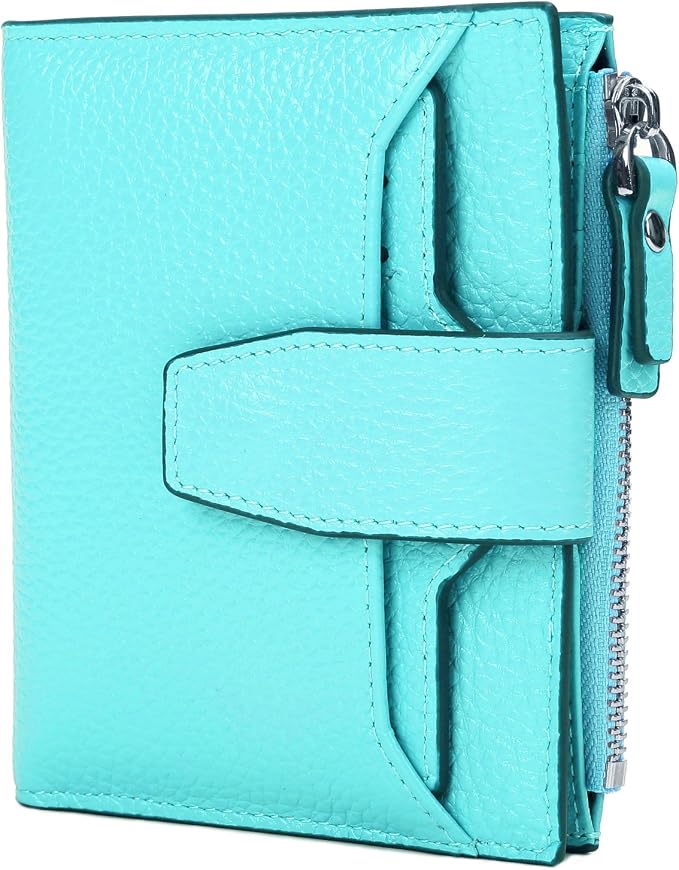 Women's RFID Blocking Leather Small Compact Bi-fold Zipper Pocket Wallet Card Case Purse with id Window - Image 6