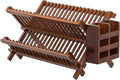 HBlife Dish Rack,Teak Folding 2-Tier Collapsible Drainer Dish Drying Rack with Utensils Flatware Holder Set (Dish Rack with Utensil Holder) by HBlife
