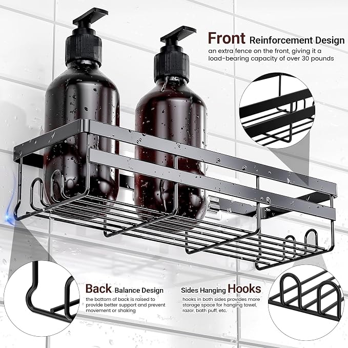 WOWBOX 2 Pack Adhesive Shower Caddies, No Drill Bathroom Shelves, X-Large | Stainless Steel Shower Shelf, Hanging Shower Organizers for Bathroom Storage, Home Decor, Bathroom Accessories - Image 4