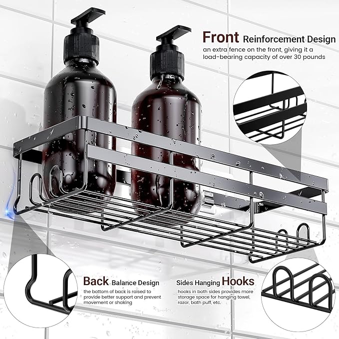 WOWBOX 4 Pack Adhesive Shower Caddies, No Drill Bathroom Shelves, Large | Stainless Steel Shower Shelf, Hanging Shower Organizers for Bathroom Storage, Home Decor, Bathroom Accessories - Image 3