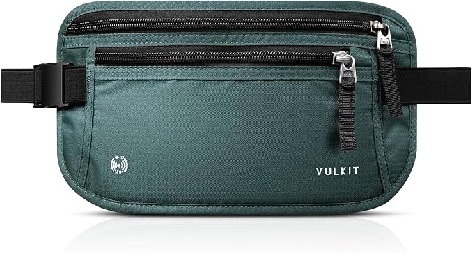 VULKIT Money Belt for Travel, Hidden Passport Holder, Anti-Theft Travel Wallet Under Clothes, RFID Blocking Waist Pouch, Undercover Fanny Pack, Deep Teal by VULKIT