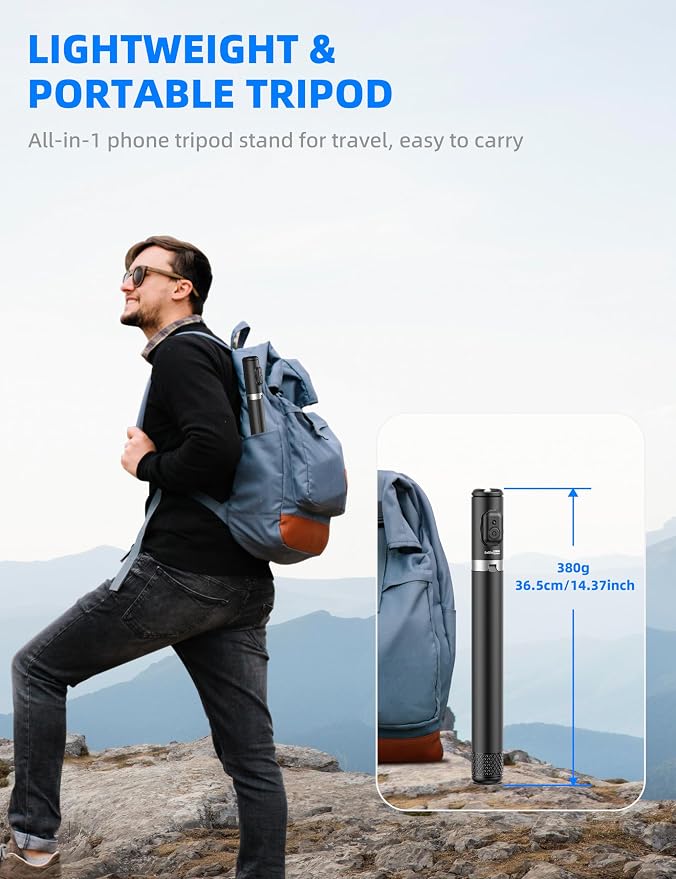 72" Cell Phone Selfie Stick Tripod, Aluminum Selfie Stick All-in-1 with Integrated Remote, Extendable Travel Smartphone Tripod Stand Compatible with iPhone 17/16/15/14/13/Android - Image 7