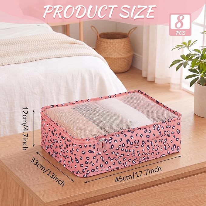 Silkfly 12 Pcs Packing Cubes for Suitcase Travel Luggage Bags Bulk Mesh Organizer Set for Hiking Camping(XL, L, M,Leopard,Pink) - Image 3