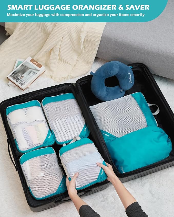 Gonex Compression Packing Cubes for Travel, Mesh Bags Luggage Organizers | Set of 4/5/6/7/10 for Essentials, Extensible, Fits 20"Carry-on Suitcases, See-through Mesh, Double Zipper Compression - Image 9