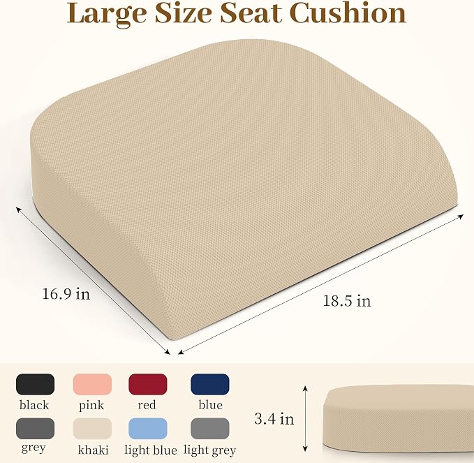 TranquilRelax XL Memory Foam Seat Cushion for Office Chair, Khaki | Medium-firm Support for Long Sitting, Washable Mesh Cover, Non-slip Base, Perfect for Car Seats & Short Drivers - Image 2