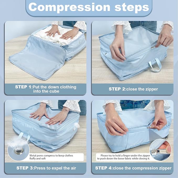 Packing Cubes for Travel Packing Organizers Compression Travel Cubes, Blue | Compression Packing Cubes Luggage Suitcase Organizer Bags Compression Bags for Travel Accessories - Image 6