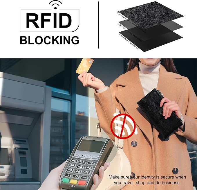 Travelambo RFID Wallet Women Large Size Bifold Multi Card Wallet Case with Zipper Pocke Credit Card Holder for Women - Image 2